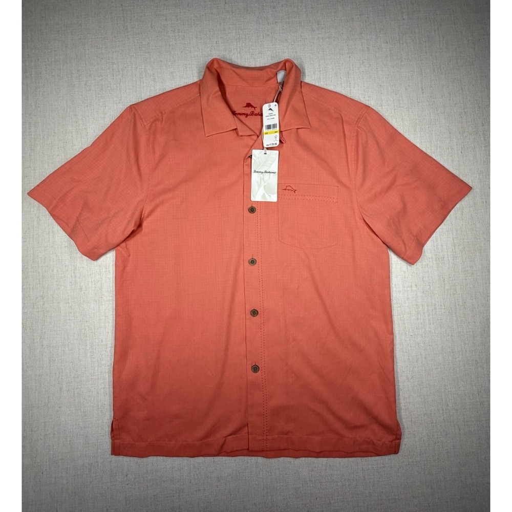 Tommy Bahama Silk Shirt Coastal Breeze Check Orange IslandZone Men's Medium NWT